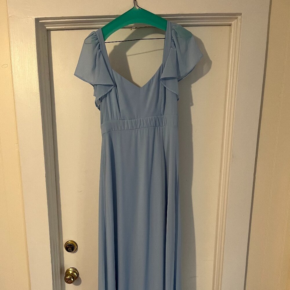 Lulus Simply Delightful Light Blue Tie-Back Flutter Sleeve Maxi Dress